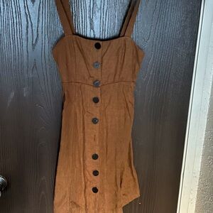 Sézane Jade Linen Dress Mocha Brown